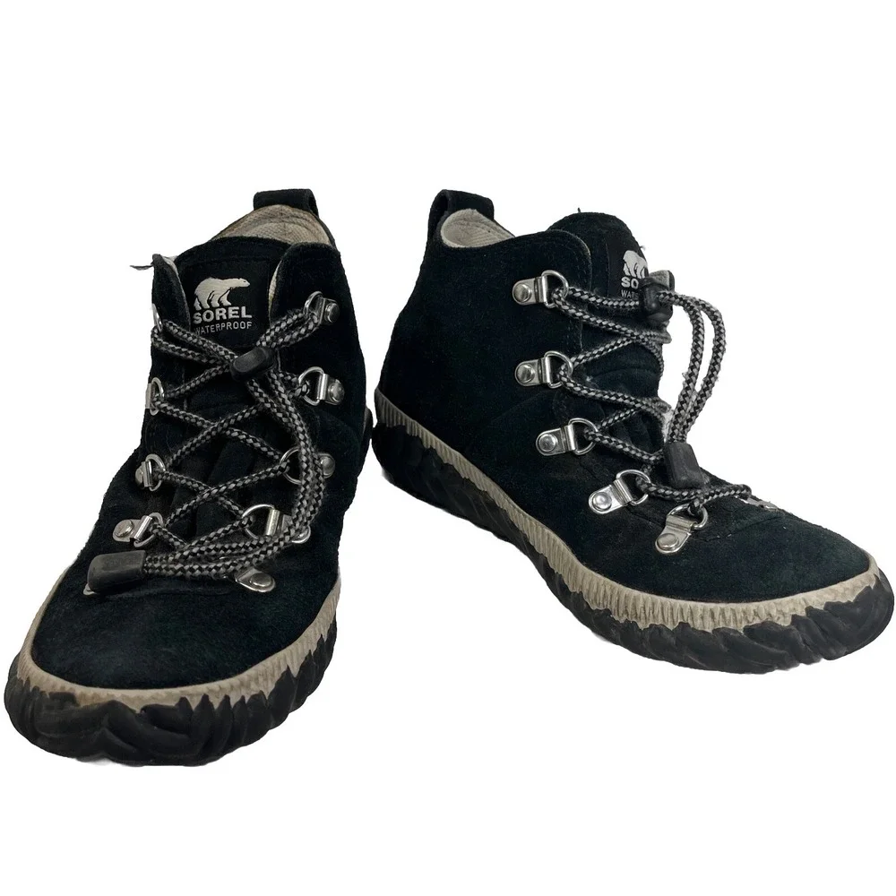 Sorel Out N About Black Wool Felt Duck Boots Ankle Waterproof Women's Size 4